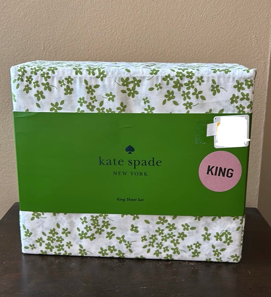 Kate Spade King Sheet Set Cotton Percale Green Floral St Patrick’s Day New