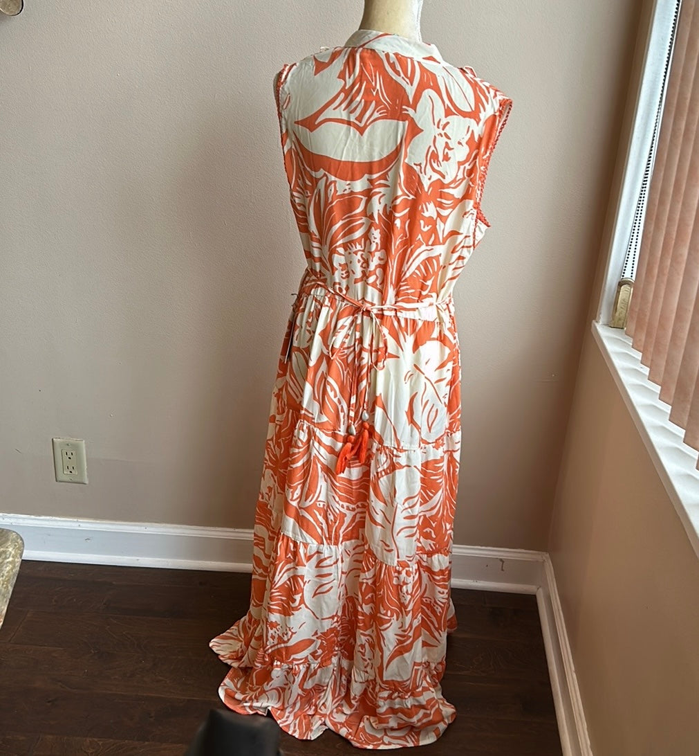 True Destinations Womens Printed Orange Off White Coverup Maxi Tropical