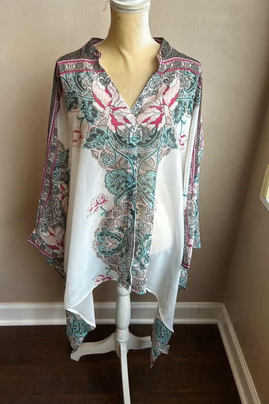 New Womens Plus Sz 1X  Swim Coverup Top Style Sheer Printed Floral