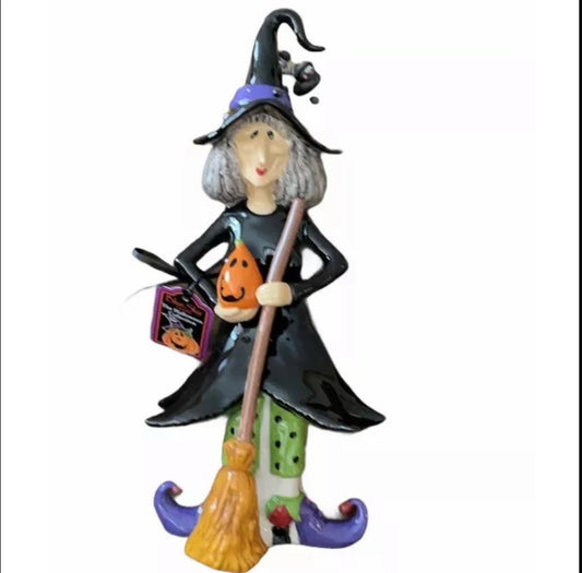 Blue Sky Clayworks Witch Holding Pumpkin And Broom  Halloween decor New