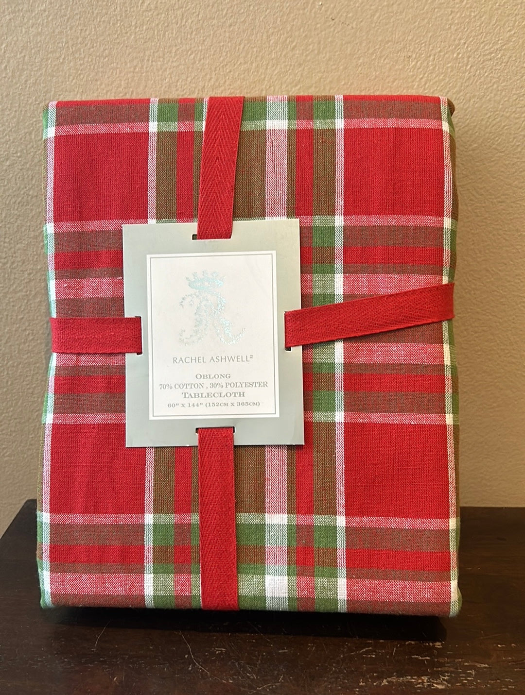 Farmhouse Rachel Ashwell Christmas Red Green Tablecloth Plaid 60”x144” Oblong