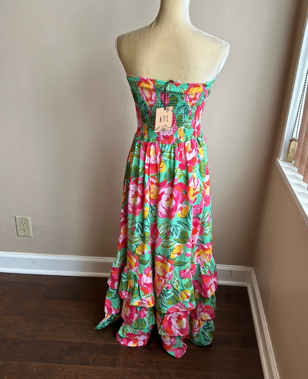 Abel the Label Anthropologie Mimosa  Maxi Dress M Smocking Strapless New Floral