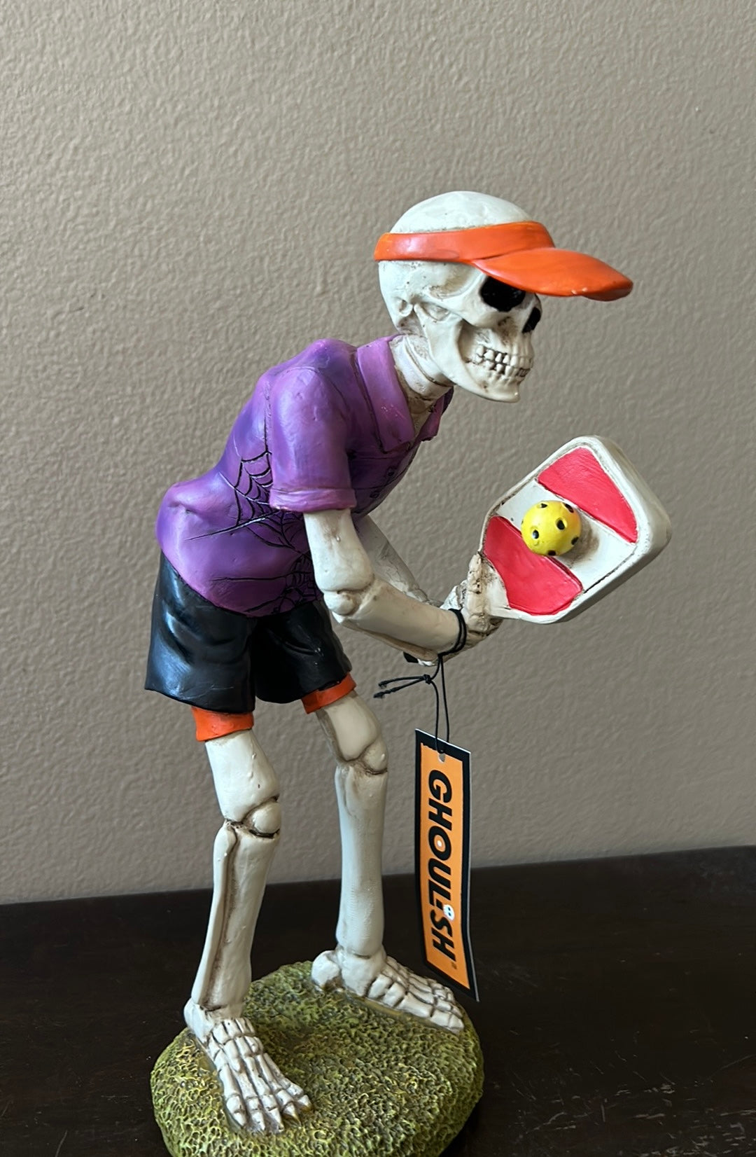 New Skeleton Playing Pickleball Halloween Figurine Decor 10 3/4”