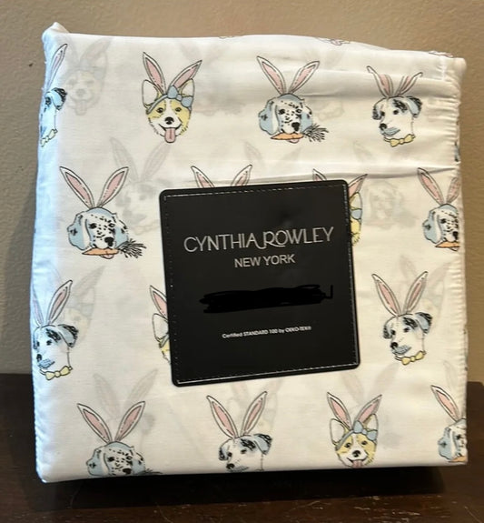 Cynthia Rowley Queen Sheet Set Dogs With Bunny Ears Easter Spring New