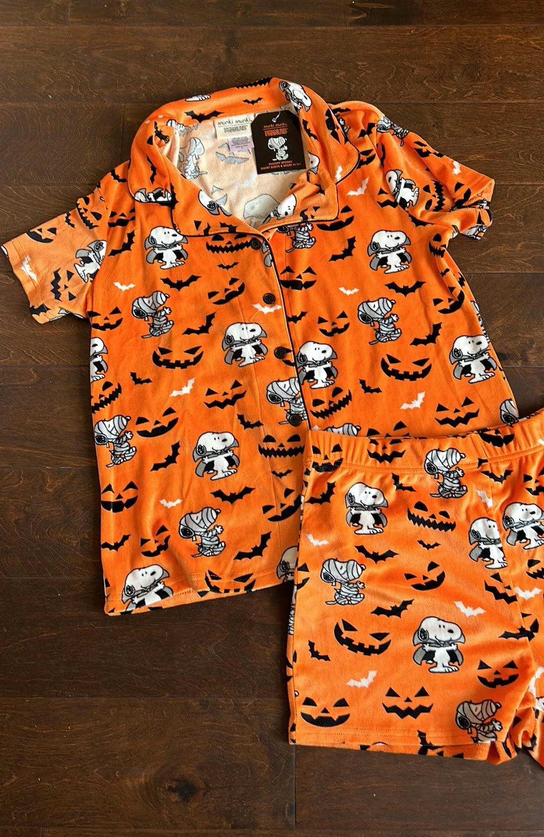 Munki Munki Peanuts Womens Mummy Snoopy Pajama Set Halloween Bats New