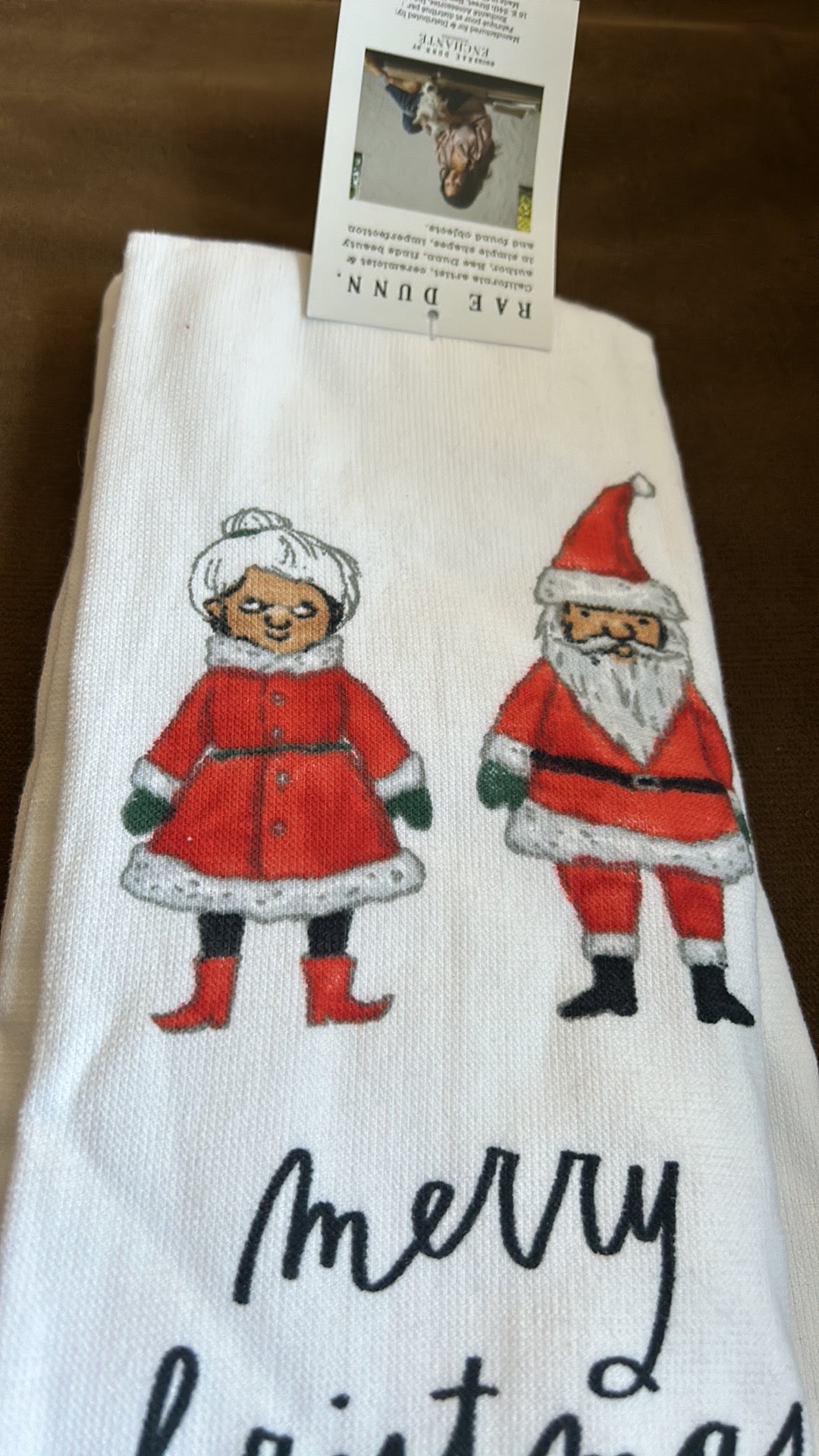 Rae Dunn Merry Christmas  Mr & Mrs Claus Kitchen Towels Set of 2 Cotton