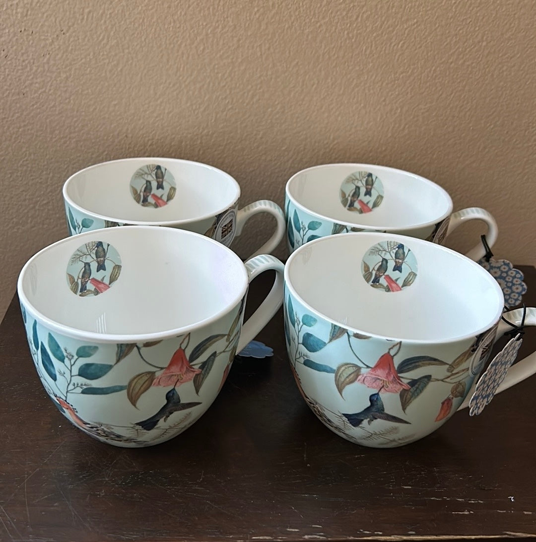 Bluebird & Willow Set Of 4 Mugs New Floral Birds Designed In England