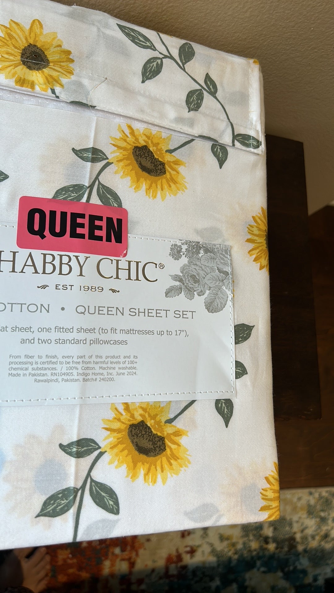 Shabby Chic Queen 4 Pc Sheet set Fall Sunflowers New 100% Cotton