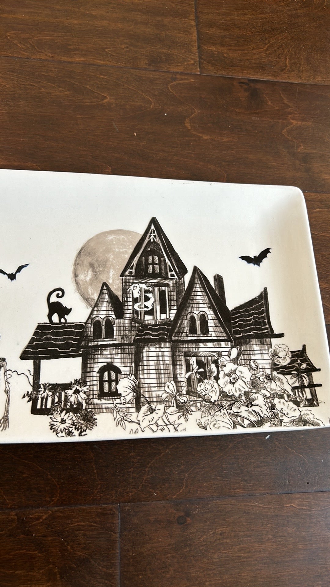 Potters Studio Halloween Serving Platter Ceramic Haunted House Skeleton Cat Crow