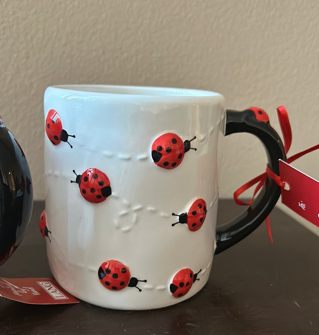 Lang Set Of 2 Coffee Tea Mugs New Hand Painted Ladybug