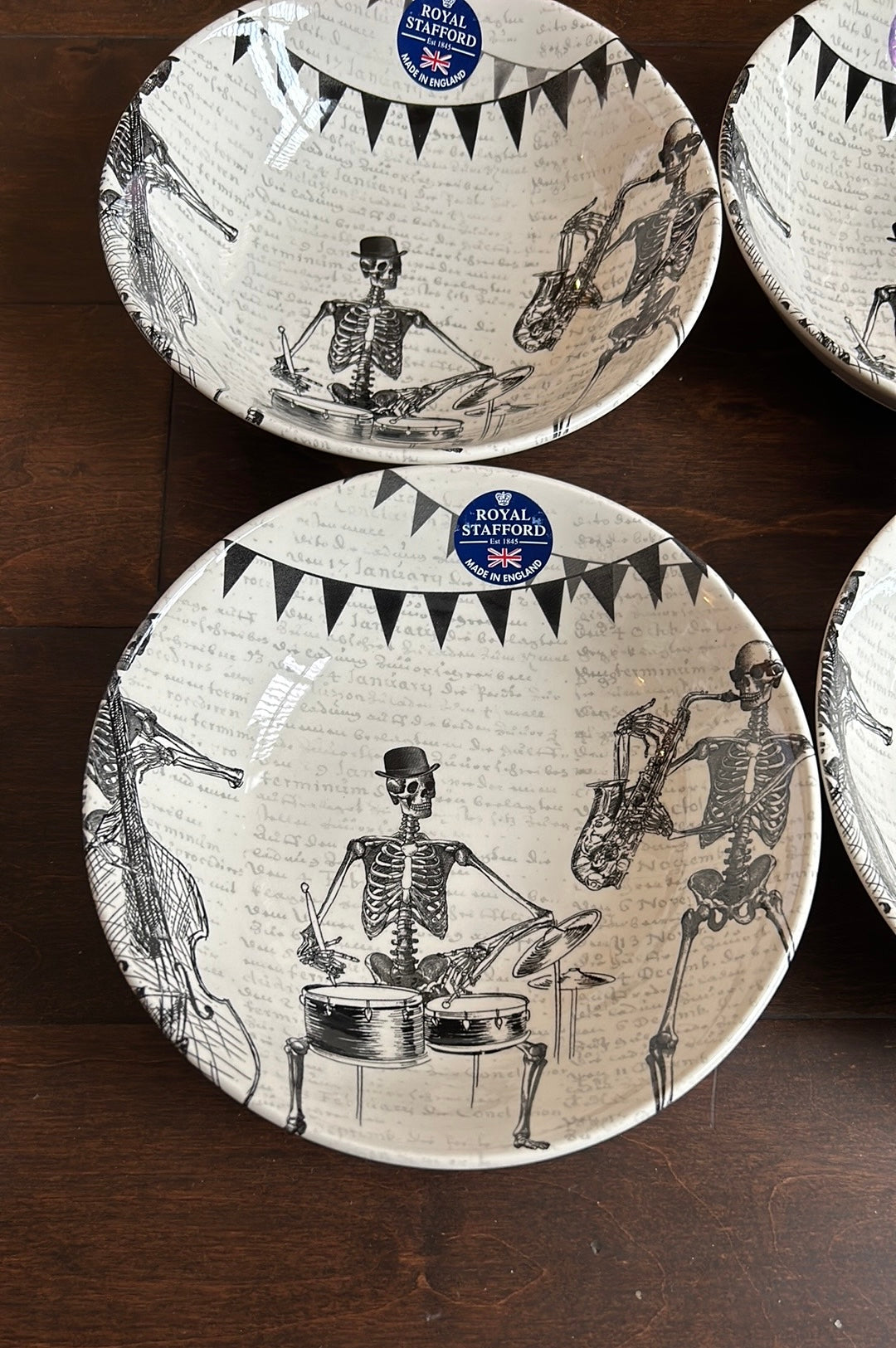 X4 Royal Stafford Halloween Skeleton Band Musician Made England Salad Bowls