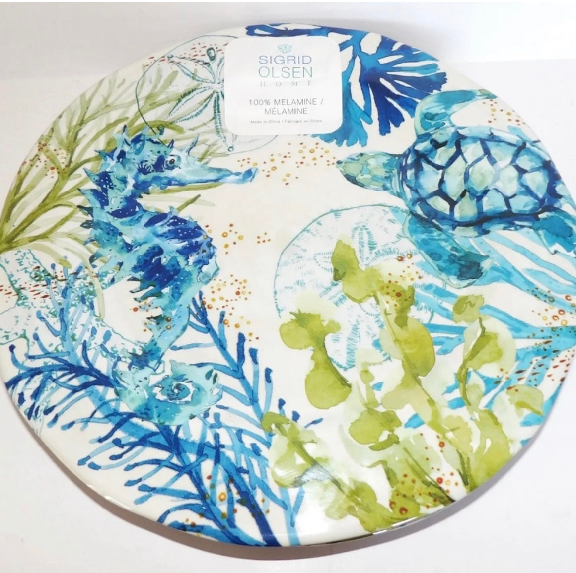 SIGRID OLSEN Turtle Sea Life MELAMINE Dinner Plates Set of 4 New