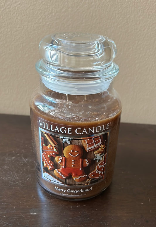 Village Candle (1) Merry GINGERBREAD Large Jar Candles Holiday Scent