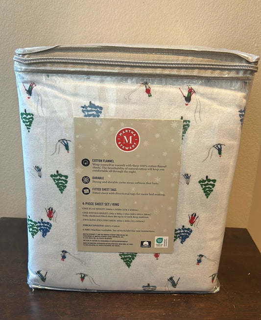 Martha Stewart King Sheet set Christmas Evergreen Trees New Cotton Flannel