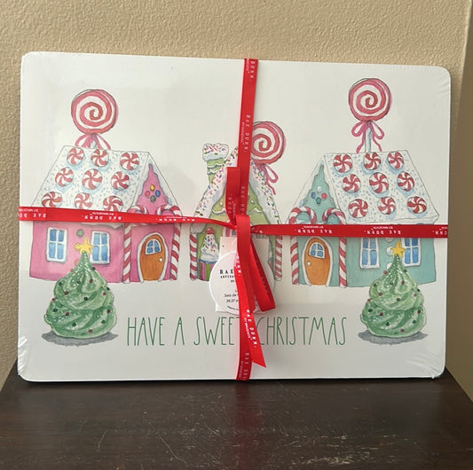 Rae Dunn Set Of 4 Christmas Placemats New Gingerbread House Peppermint