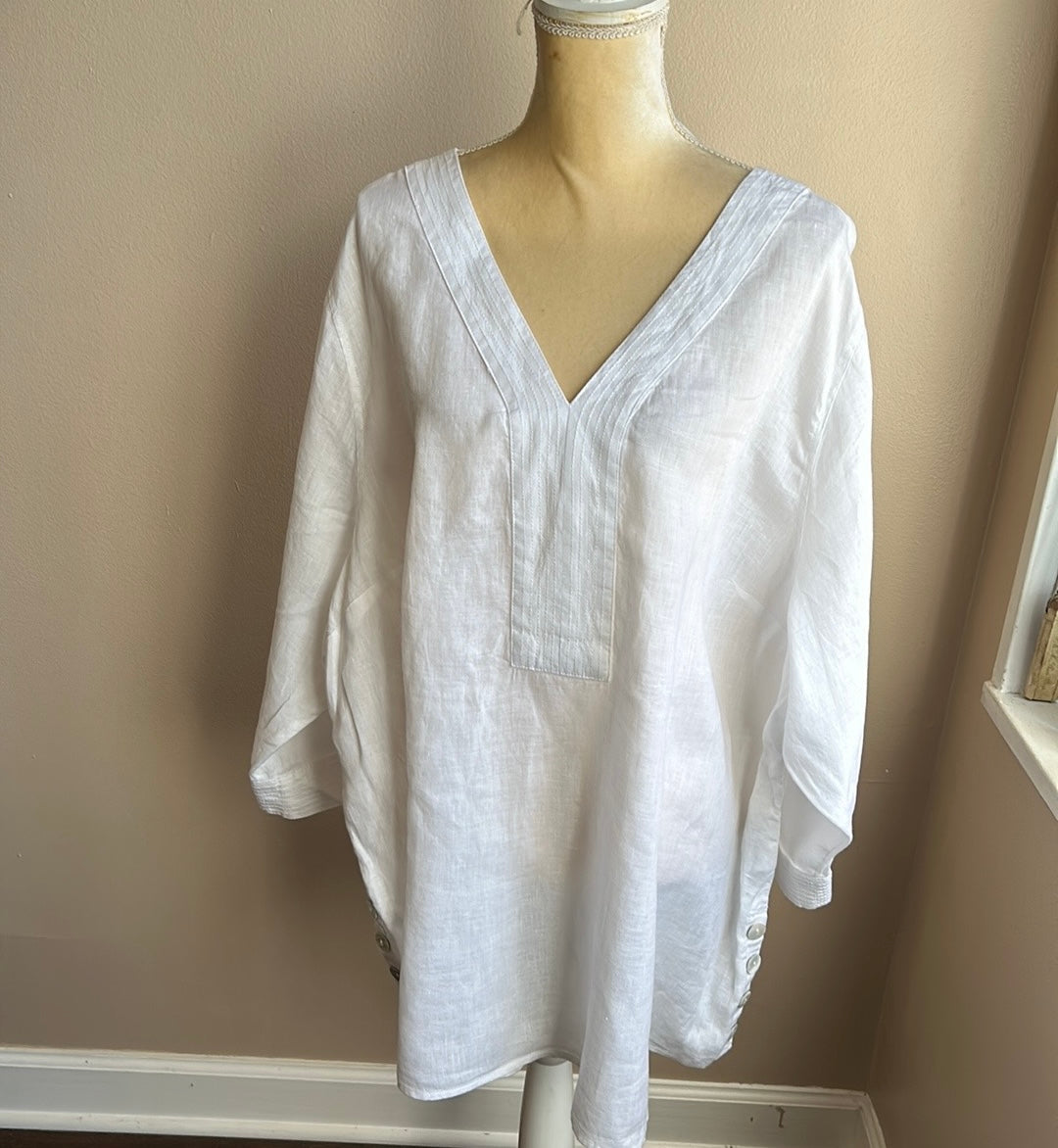 Sigrid Olsen Womens Plus Sz 3X Linen Blouse Tunic  Top New White Stitch Detail