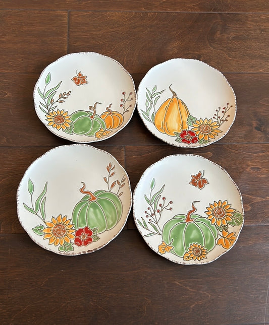 Set of 4 Eli + Ana Thanksgiving Fall Pumpkin Appetizer Dessert Plates 6”