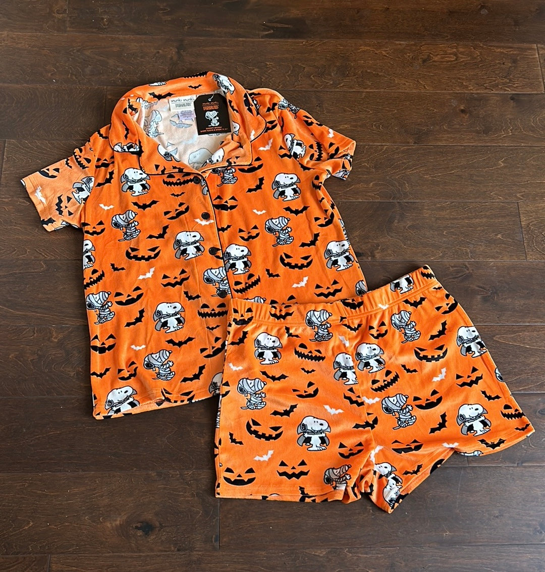 Munki Munki Peanuts Womens Mummy Snoopy Pajama Set Halloween Bats New