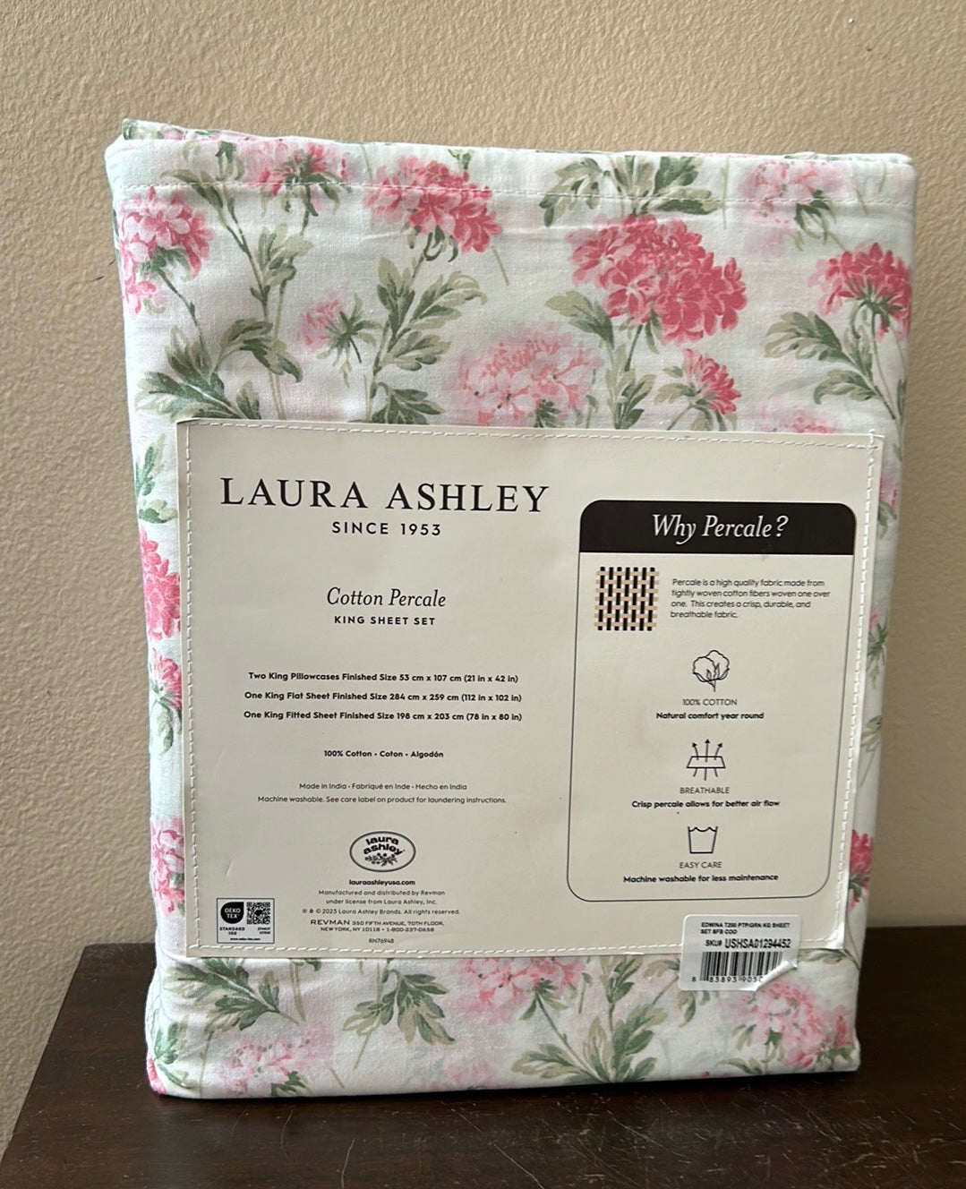 Laura Ashley King Sheet Set Cotton Percale New Floral Etoile Hydrangeas