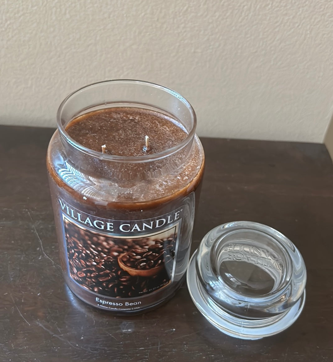 Village Candle (1) Espresso Bean Large Jar Candle Coffee Fragrance 21.25 Oz