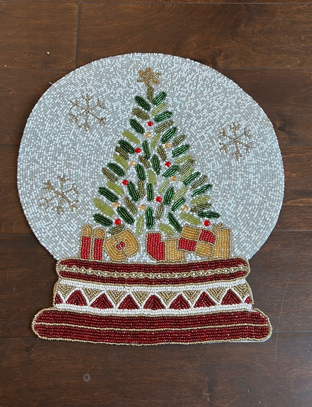 Nicole Miller Beaded Charger Placemats Christmas Snowglobe Holiday 15" NWT