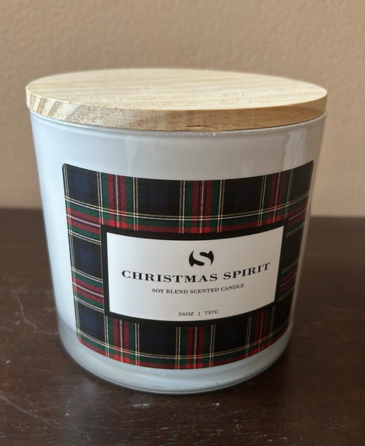 Scentsational Christmas Spirit Candle Plaid Print Glass Jar 26 Oz  Soy Wax