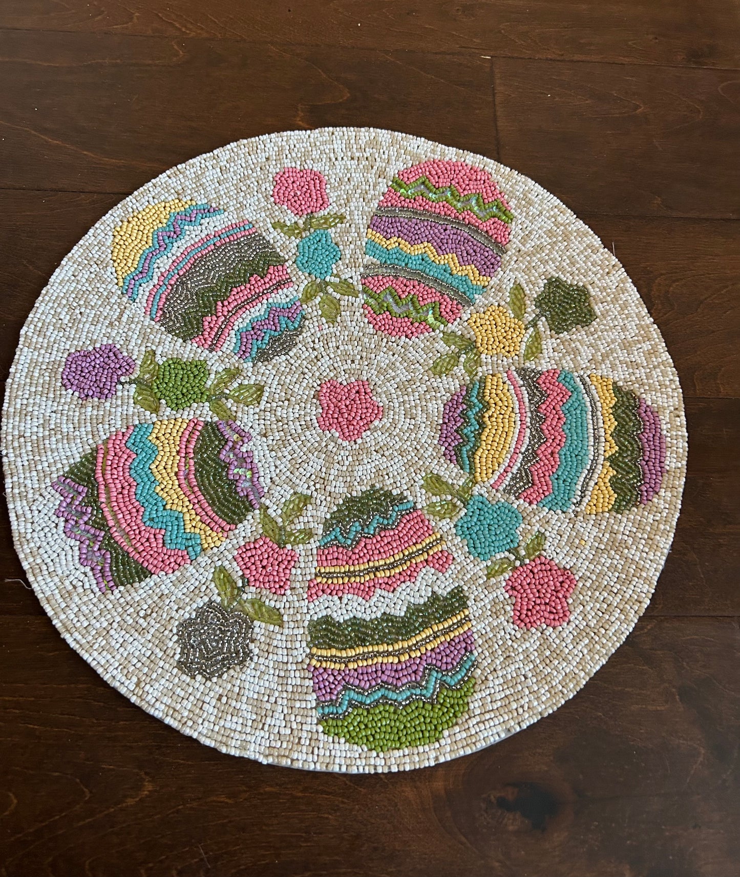 Nicole Miller Beaded Charger Placemat Easter Eggs New Pastel 15” Spring Decor