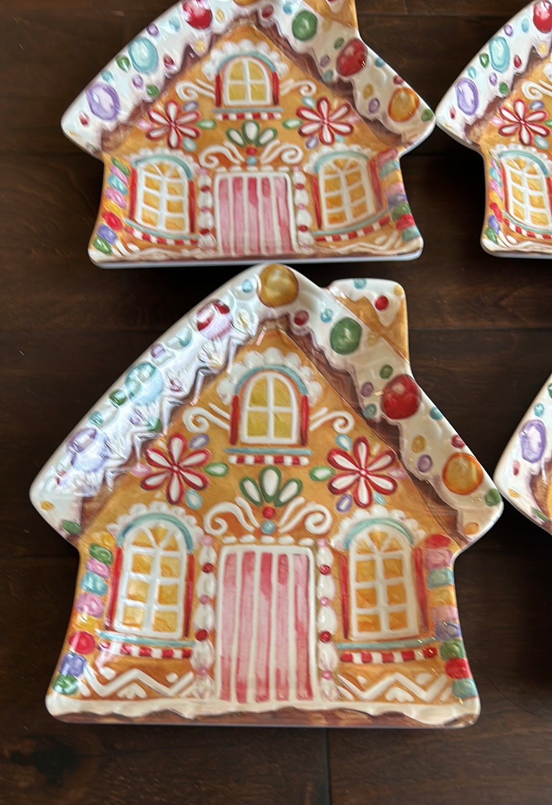 Set Of 4 Gingerbread House Shaped Salad Plates New Melamine Christmas