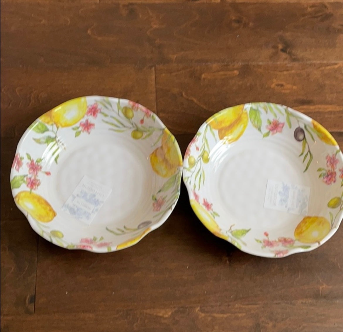 4 SHABBY CHIC Lemon Olives SALAD Cereal BOWLS Pasta MELAMINE Yellow 9" NEW