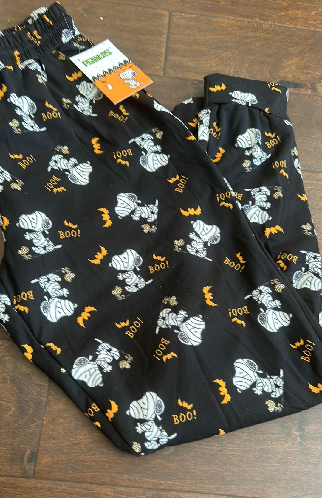 Peanuts womens Halloween Snoopy Mummy Bats Boo Pajama Pants Sz L Fleece Lined