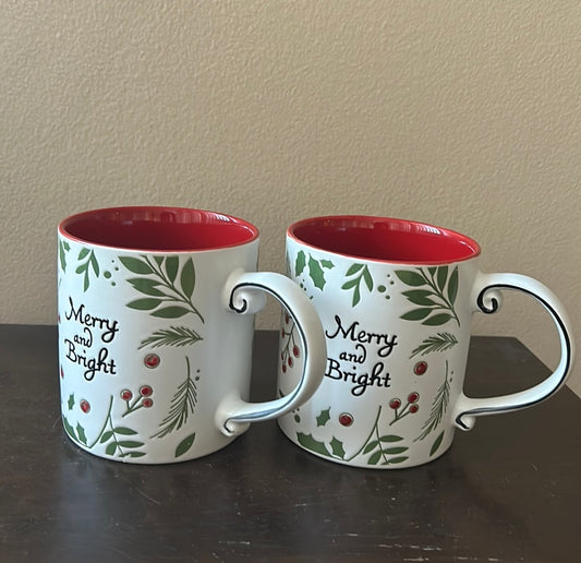 Eli & Ana Christmas Holly Berry Mugs Set of 2 New Merry & Bright