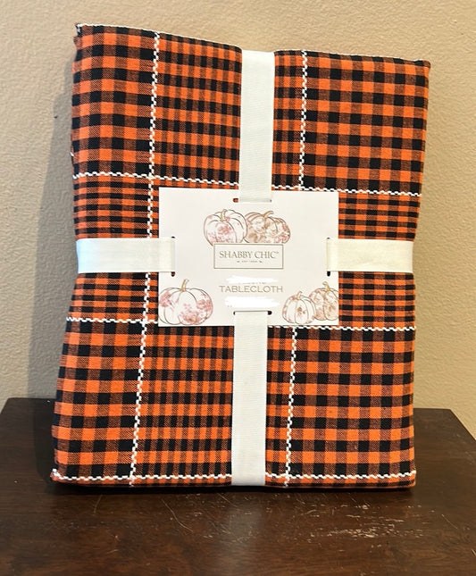 Shabby Chic Tablecloth Orange Black Plaid Stitch Detail New Halloween