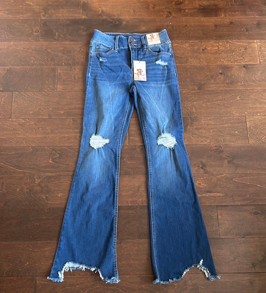 NWT Sincerely Jules Women Blue Jeans 3 / W 26 High Rise Flare Distressed New