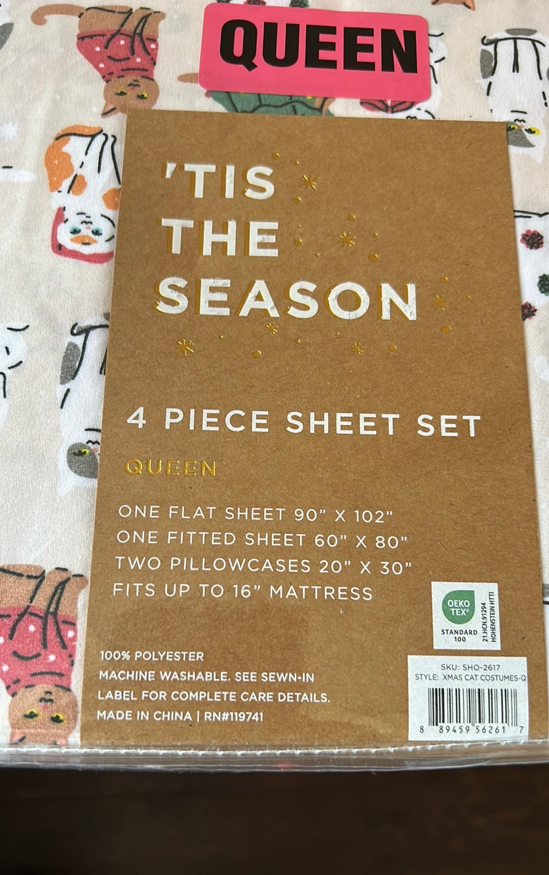 Tis The Season 4 Pc Christmas Cats Queen Sheet Set New Holiday