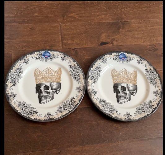 Royal Stafford set of 4 King Skull Dinner Plates New Halloween Victorian