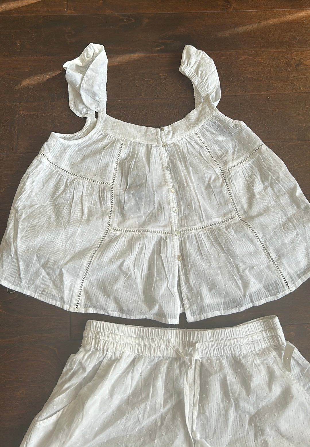 Joie Womens White Pajama Set Shorts Top New Swiss Dot  Lace Detail Cotton