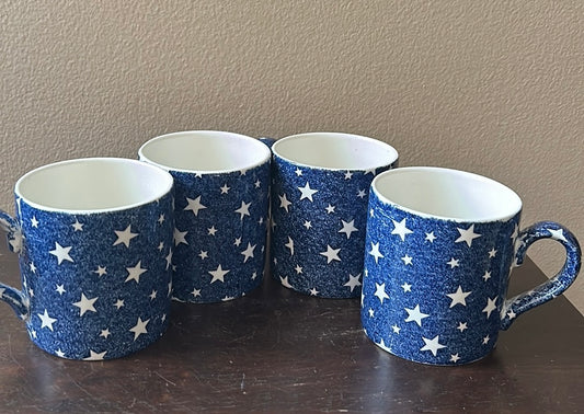 Ralph Lauren Blue Star Coffee Mug Midnight Sky Burleigh Patriotic Set Of 4