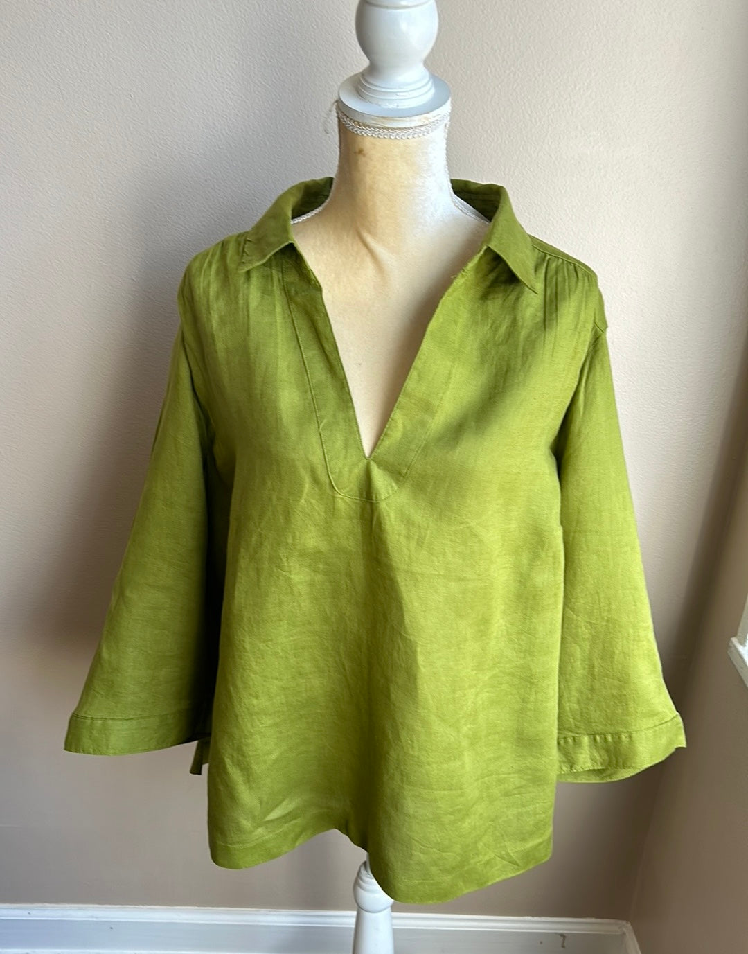 Sigrid Olsen Womens Plus Sz 3X Linen Blouse Top New Olive Green