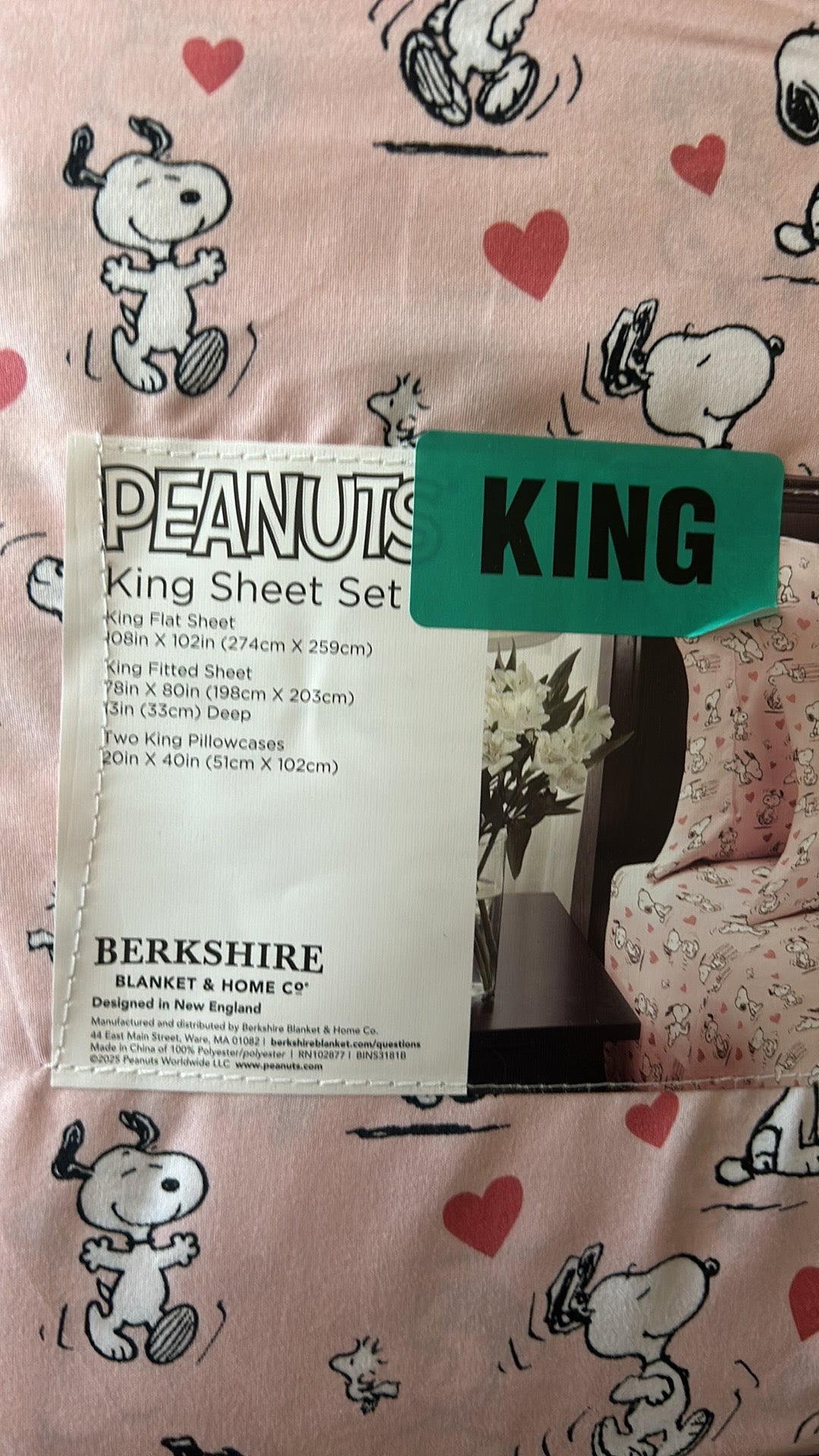Snoopy King Sheet Set Valentines Day Hearts New Pink Love