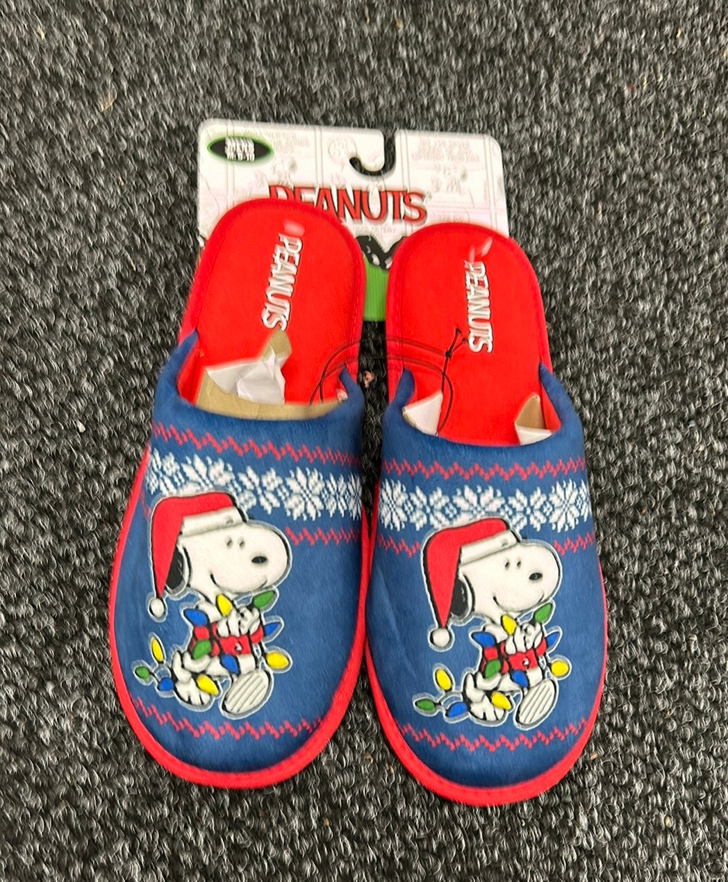 Peanuts Snoopy Men’s Christmas Slippers Snowflake Sz 9/10 New