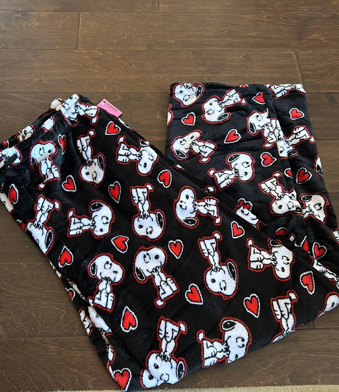 Snoopy Men’s Hearts Valentines Day Pajama Pants Sz L New Black Red