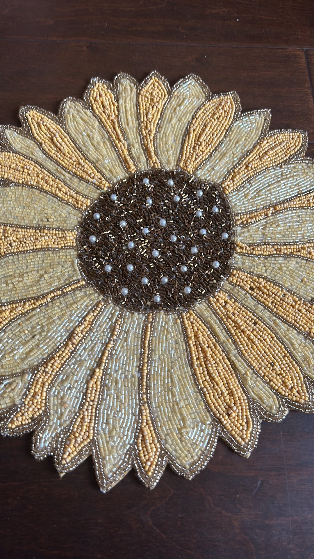 Tahari Set Of 2  Beaded Placemat Sunflower Shaped Charger Fall Thanksgiving 15”