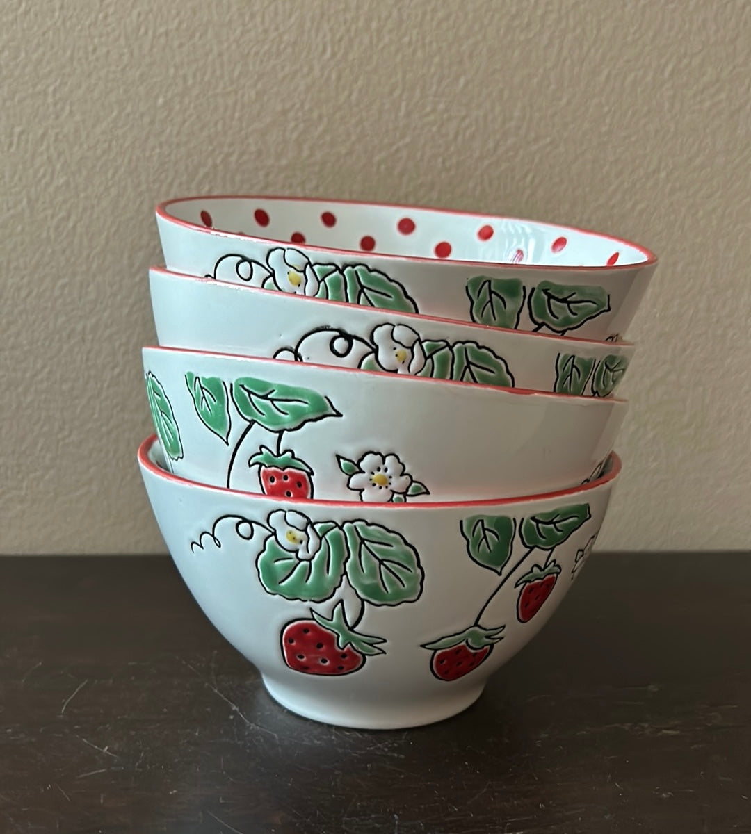 Eli & Ana Strawberry Print Bowls Set Of 4 New 6” Diameter