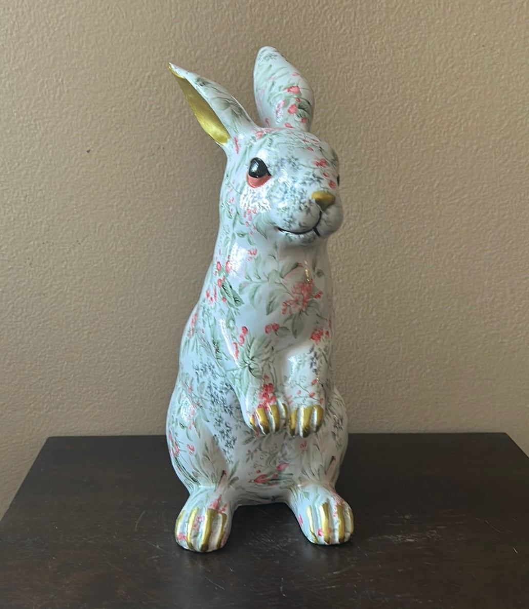 Laura Ashley Easter Bunny Pastel Colorful New Figurine Floral 13” Tall