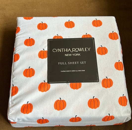 New Cynthia Rowley Cute Fall Pumpkins 4 Pc Full Sheet Set Microfiber Gray Orange