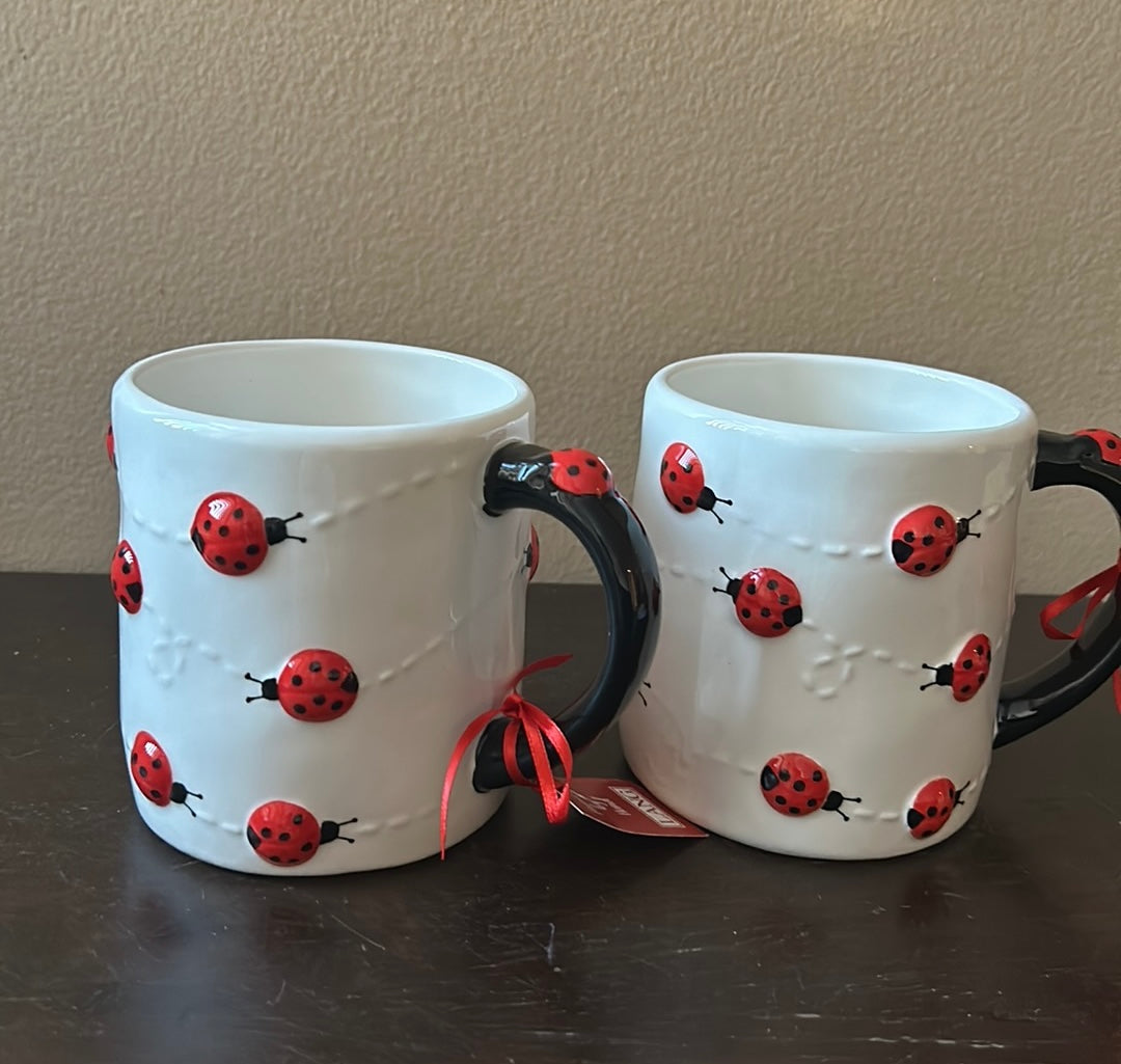 Lang Set Of 2 Coffee Tea Mugs New Hand Painted Ladybug