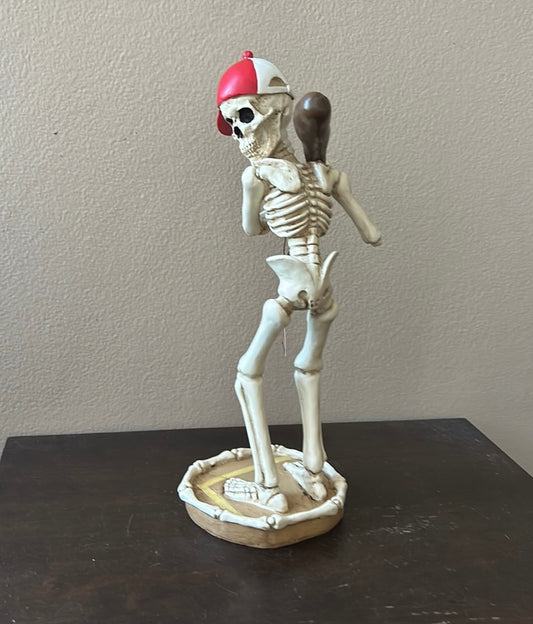 New Skeleton Wearing Baseball Cap & Holding Bat Halloween Figurine 12” Tall