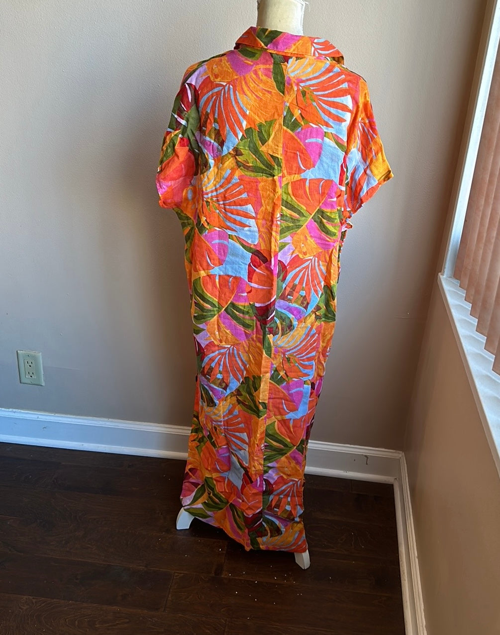 C & C California Women’s Tropical Palm  Fronds Coverup Maxi Long XL Linen Blend