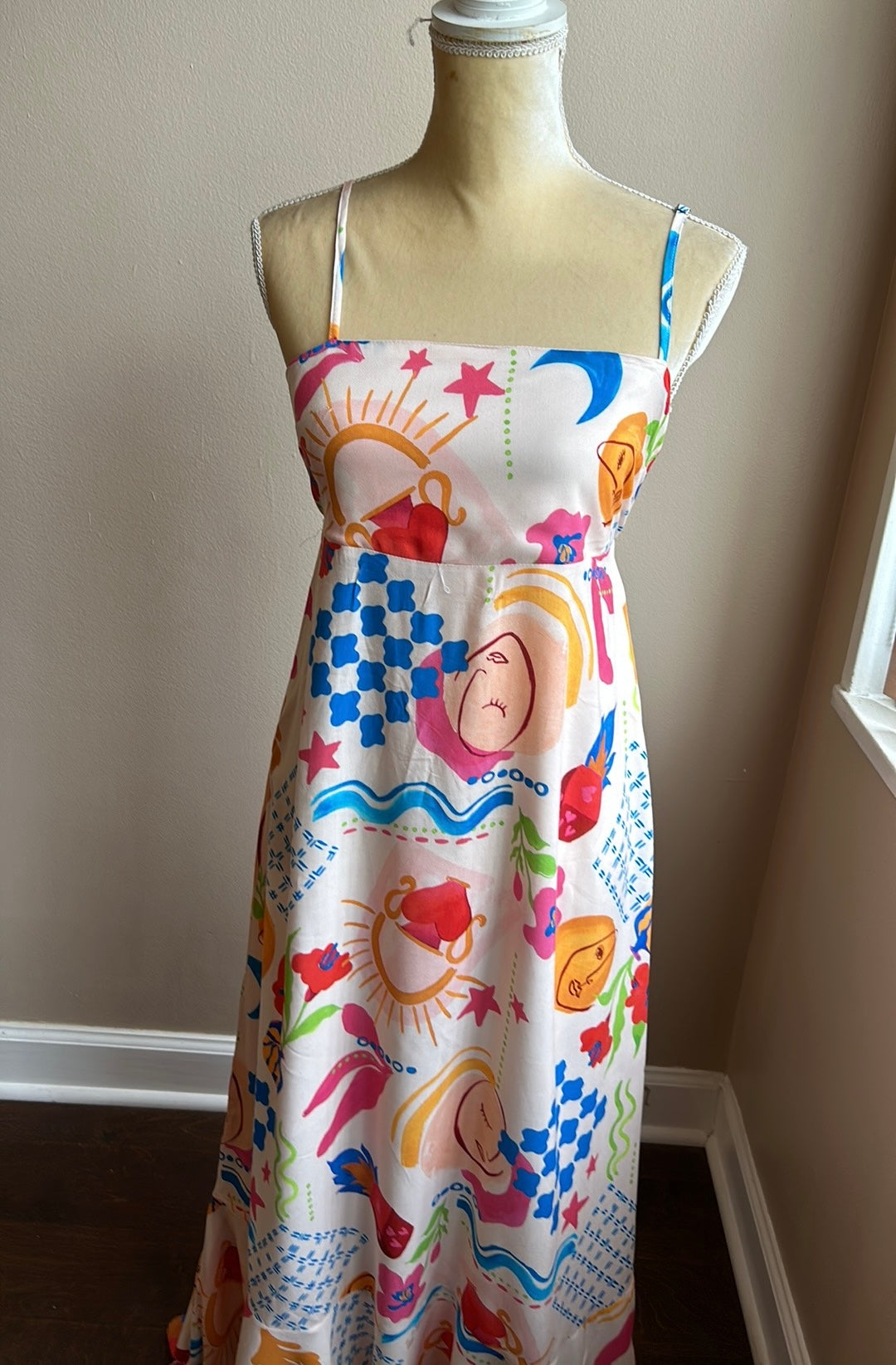 Paper Heart Womens Summer Maxi Dress Sz S Sun Stars Floral Sexy Back  New