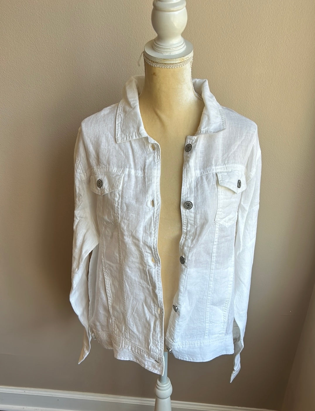 Jones New York Womens Sz XL Linen Jacket White New Front Button Lightweight